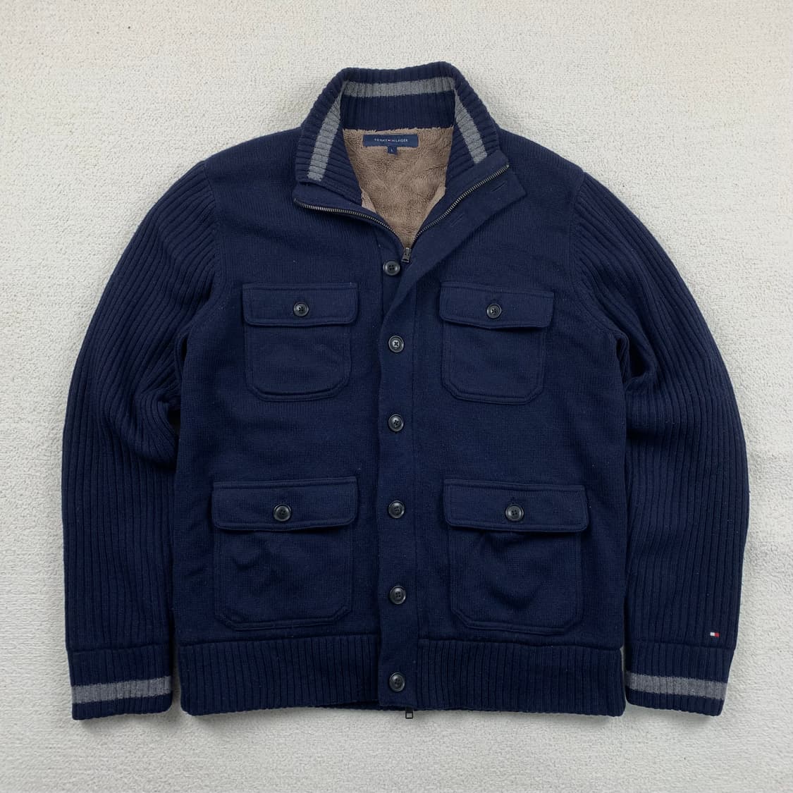 타미힐피거 퍼안감 네이비 울 니트 집업 가디건  상품이미지1