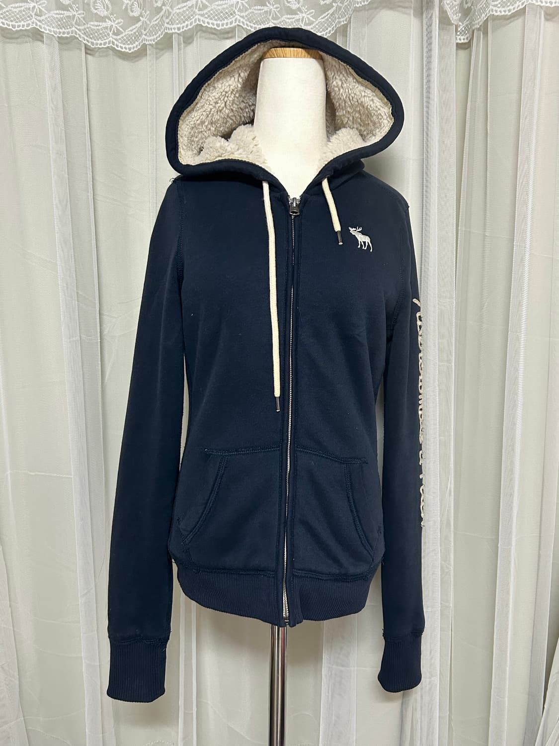 아베크롬비 네이비 양털 후드집업 사이드라인로고 울프죠 상품이미지1