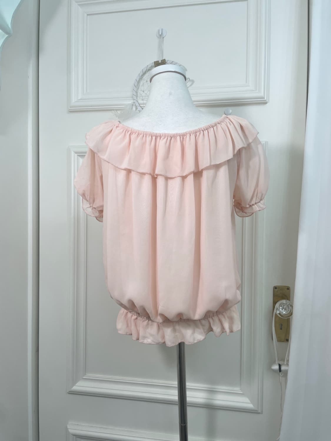 coral lace off-shoulder summer blouse 상품이미지3