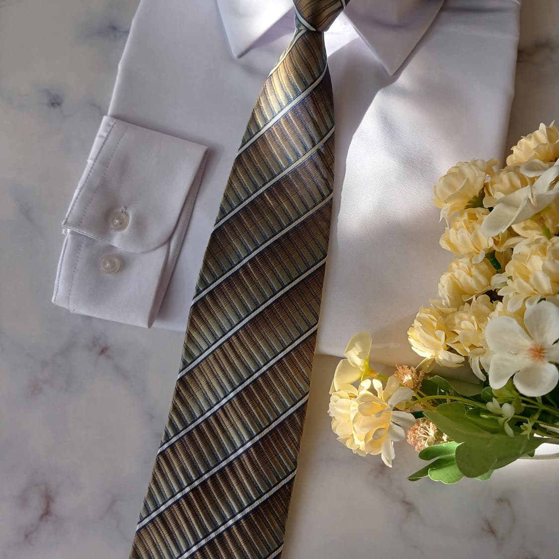 아쿠아스큐텀 실크 브라운 스트라이프 넥타이 9.5cm A등급 A19424 상품이미지7