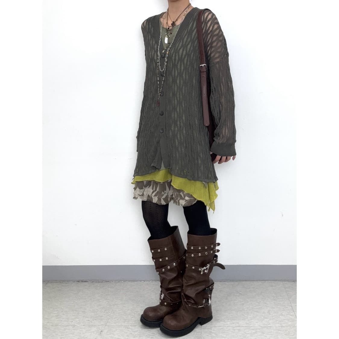 빈티지 그런지 카키 크로셰 가디건 상품이미지3