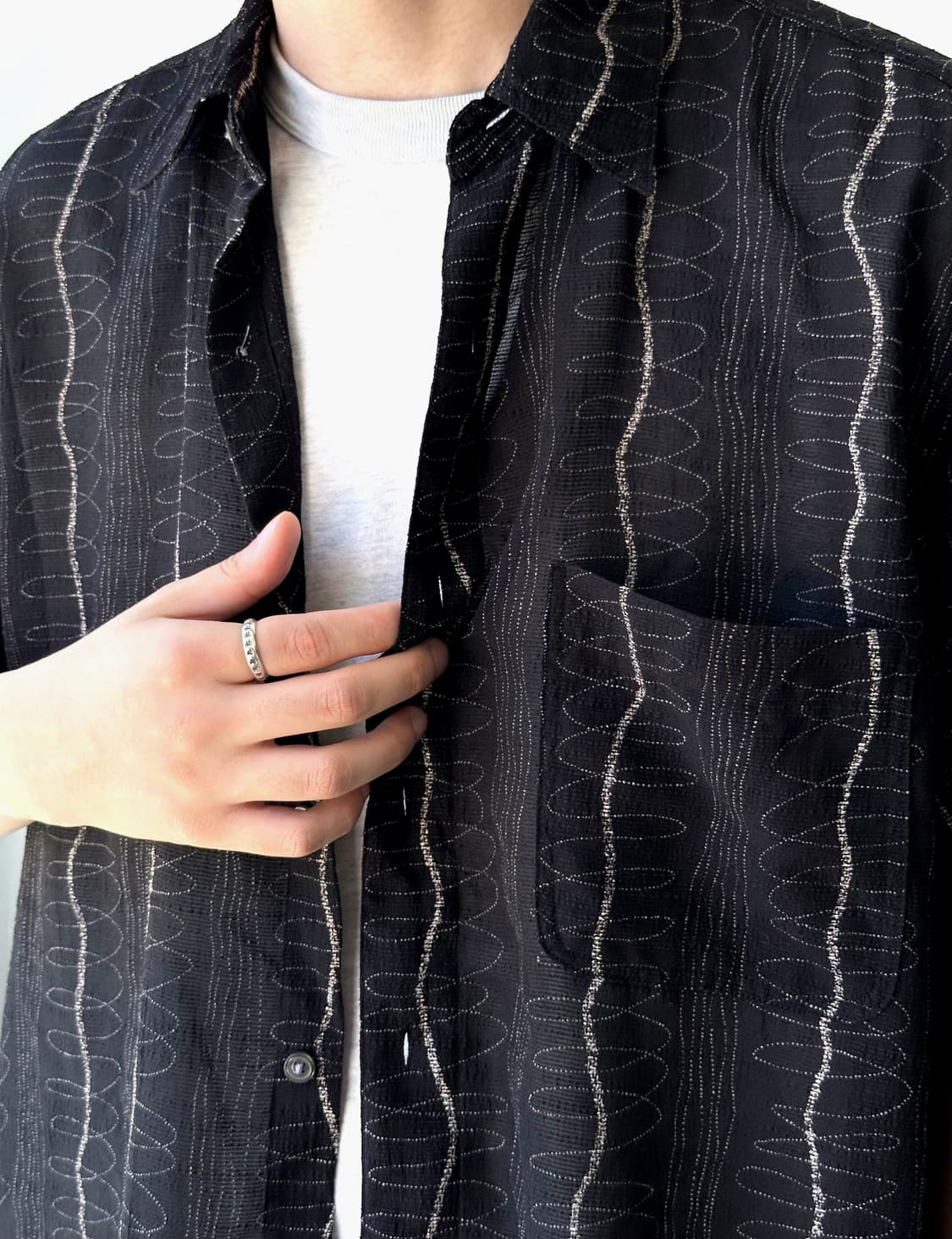 Irregularity pattern sheer fabric shirt 상품이미지4
