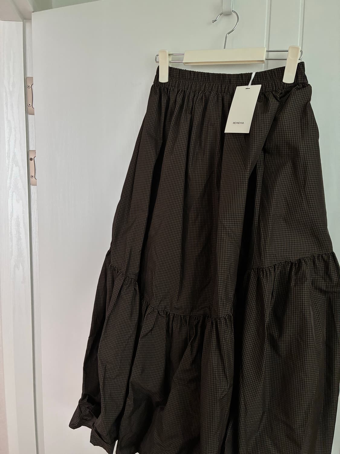 모노하 Gingham check shirring skirt (brown) 상품이미지1
