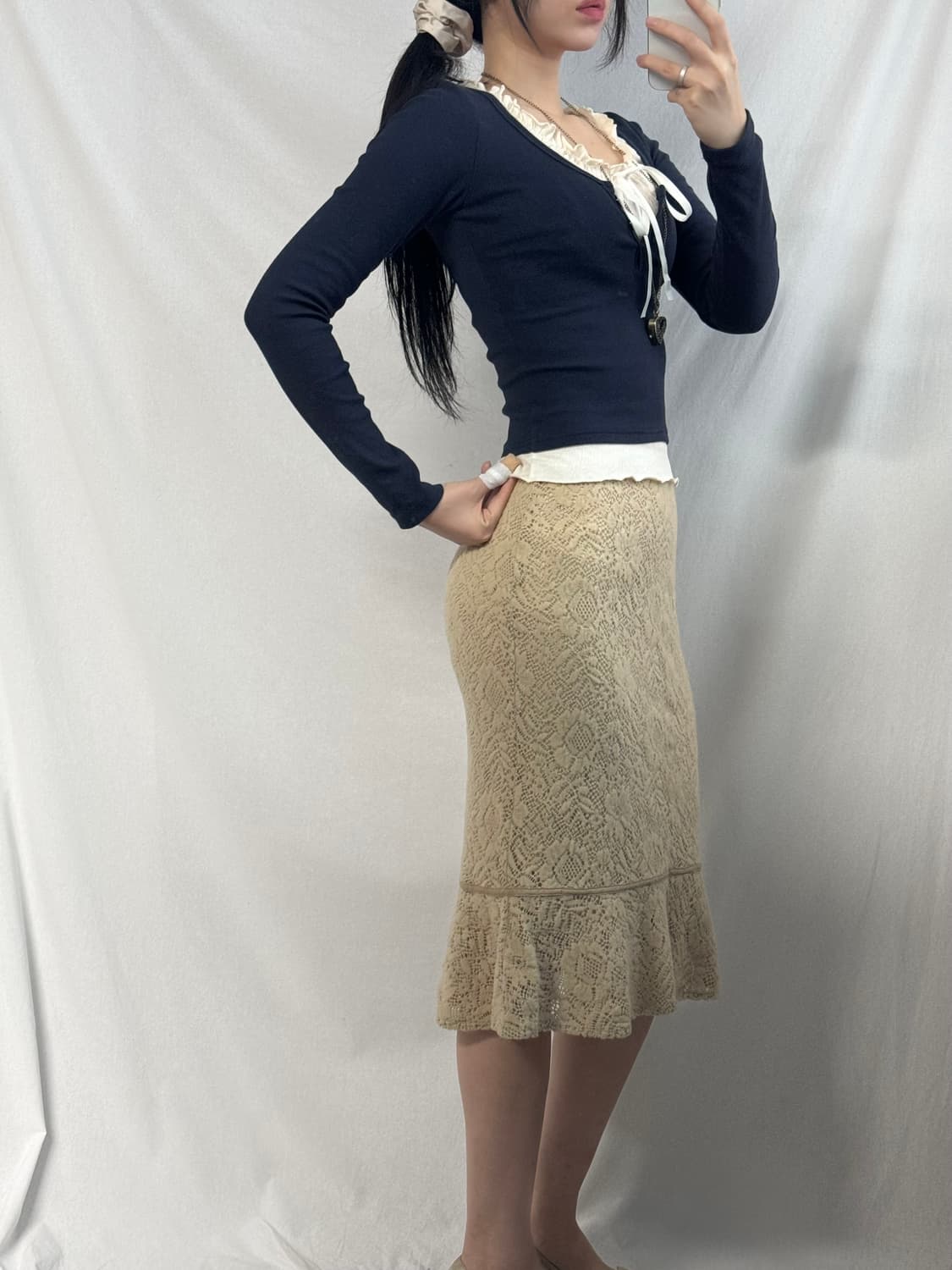 셔링 레이어드 탑 울 니트 스커트 2pcs SET 상품이미지5