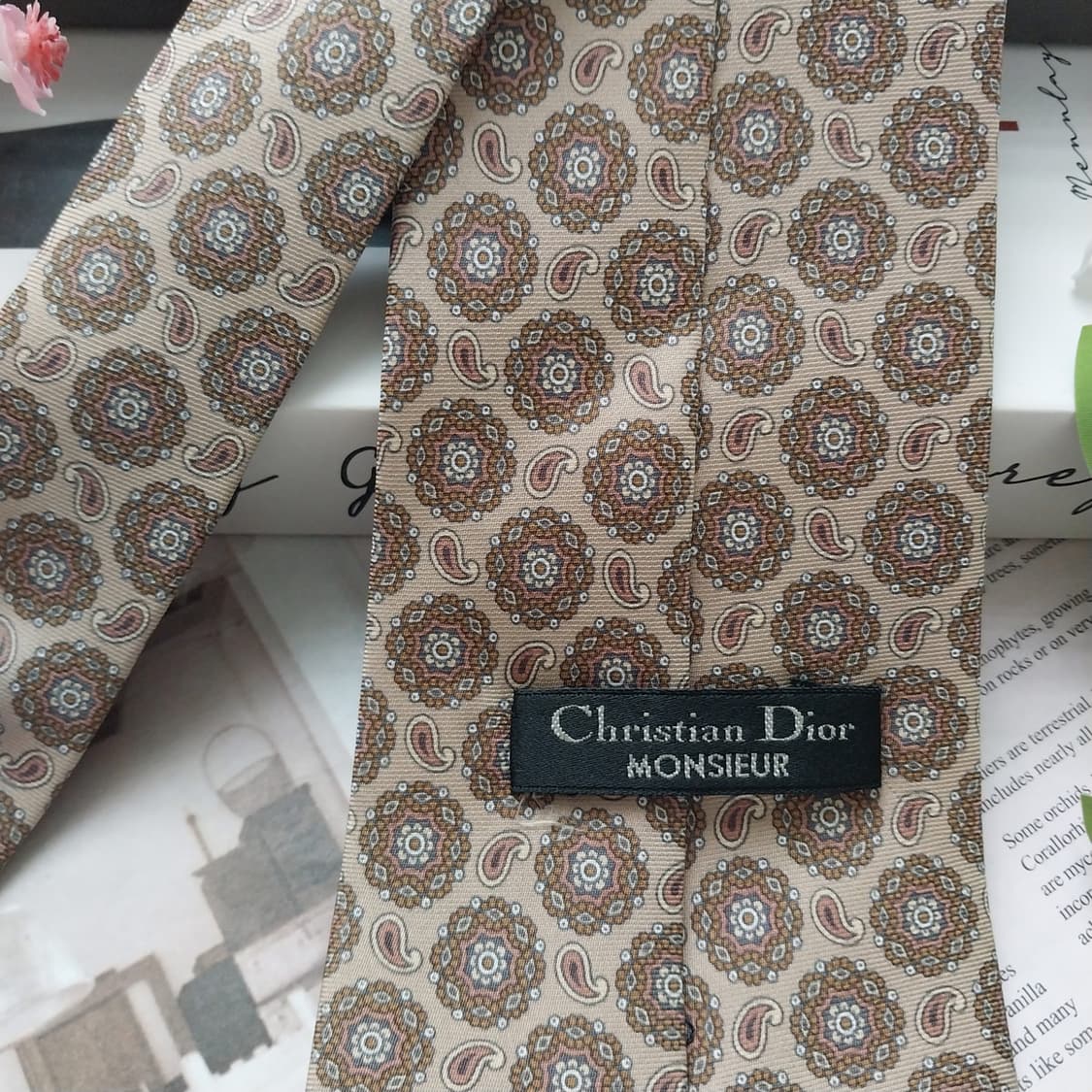 디올 실크 브라운 페이즐리 패턴 넥타이 9.1cm A+등급 K1796
 상품이미지6