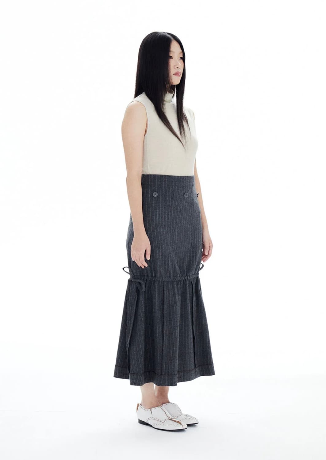 할로미늄 MULTIWAY STRIPED SKIRT GRAY 상품이미지1