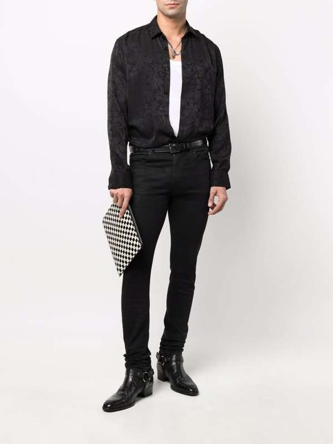 [BTS 지민님 착용] 생로랑 22ss 샤이닝 자카드 플로랄 실크 셔츠 상품이미지1