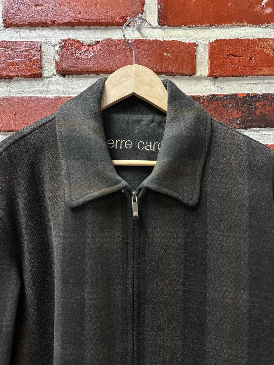 (100)피에르가르뎅 체크 울 블루종 카키 상품이미지2