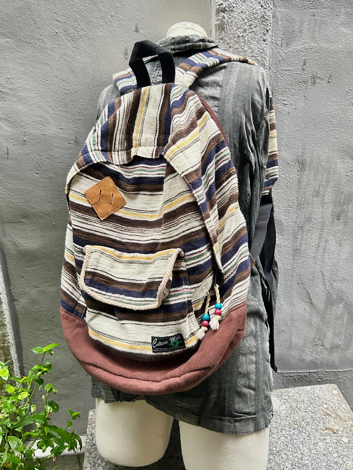 *rare* JPN 빈티지 모리걸 브라운 스트라이프 돼지코 백팩 상품이미지1