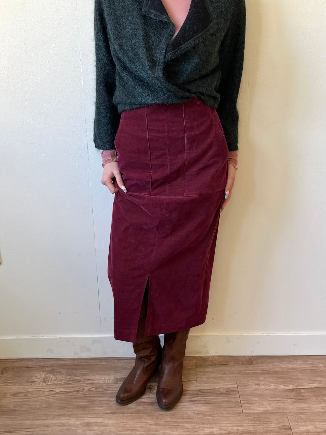 ROPE 버건디 코듀로이 스커트 상품이미지4