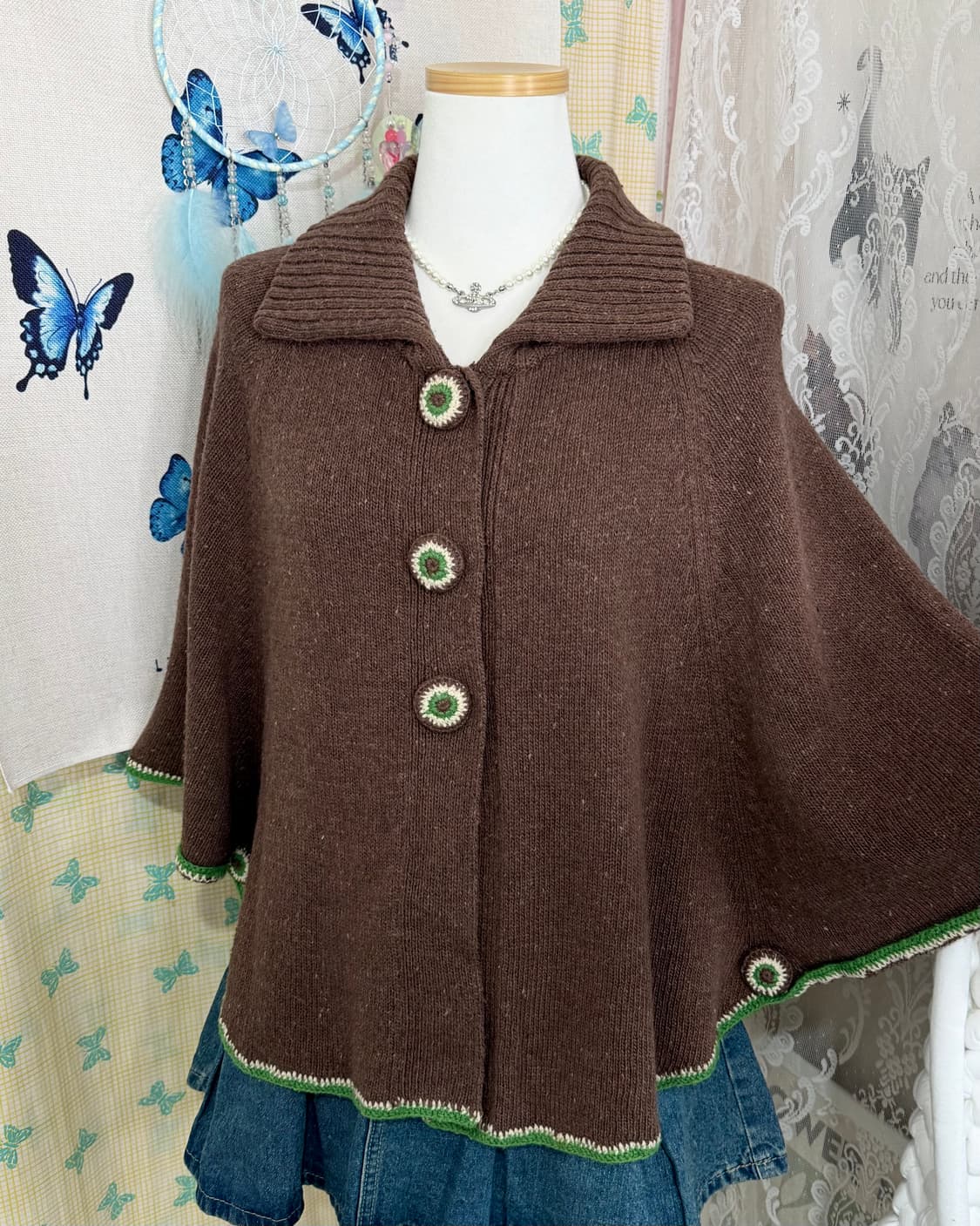 브라운 & 그린 초코나무숲 케이프 니트 가디건 상품이미지7