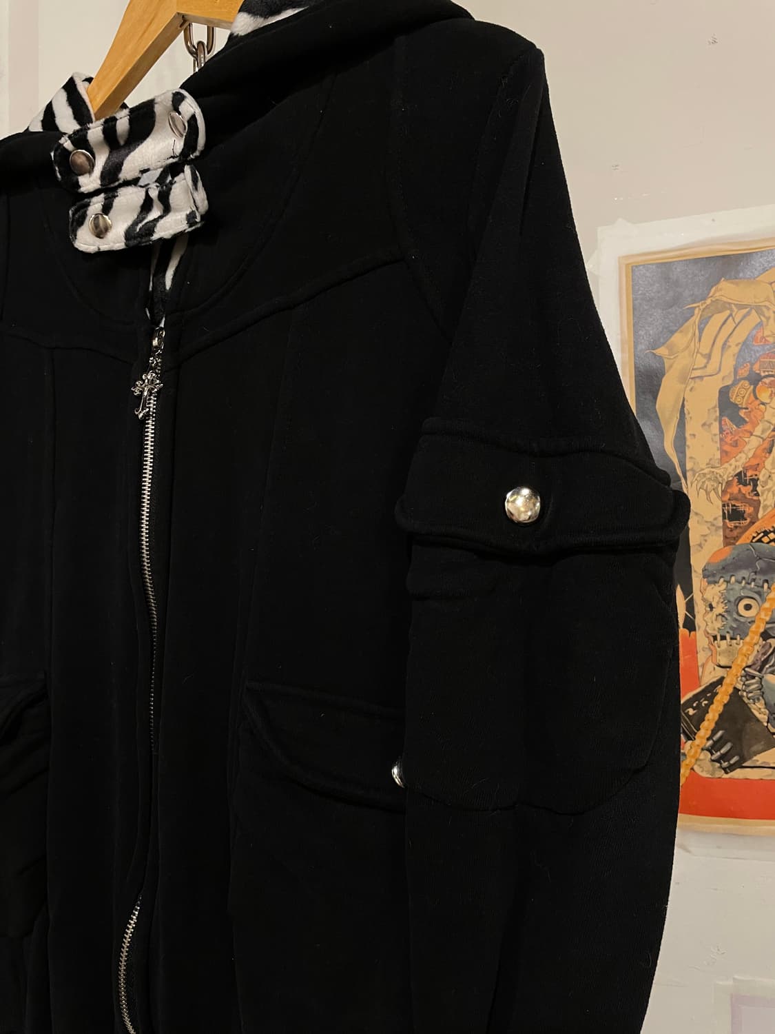 지브라 패턴 십자가 블랙 후드집업 갸루 펑크 y2k 상품이미지4