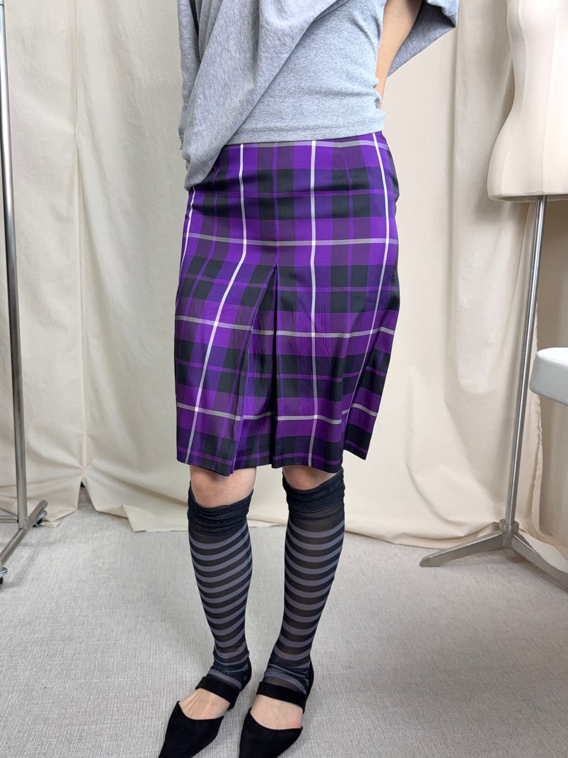 Zucca 체크 실크 스커트 상품이미지1