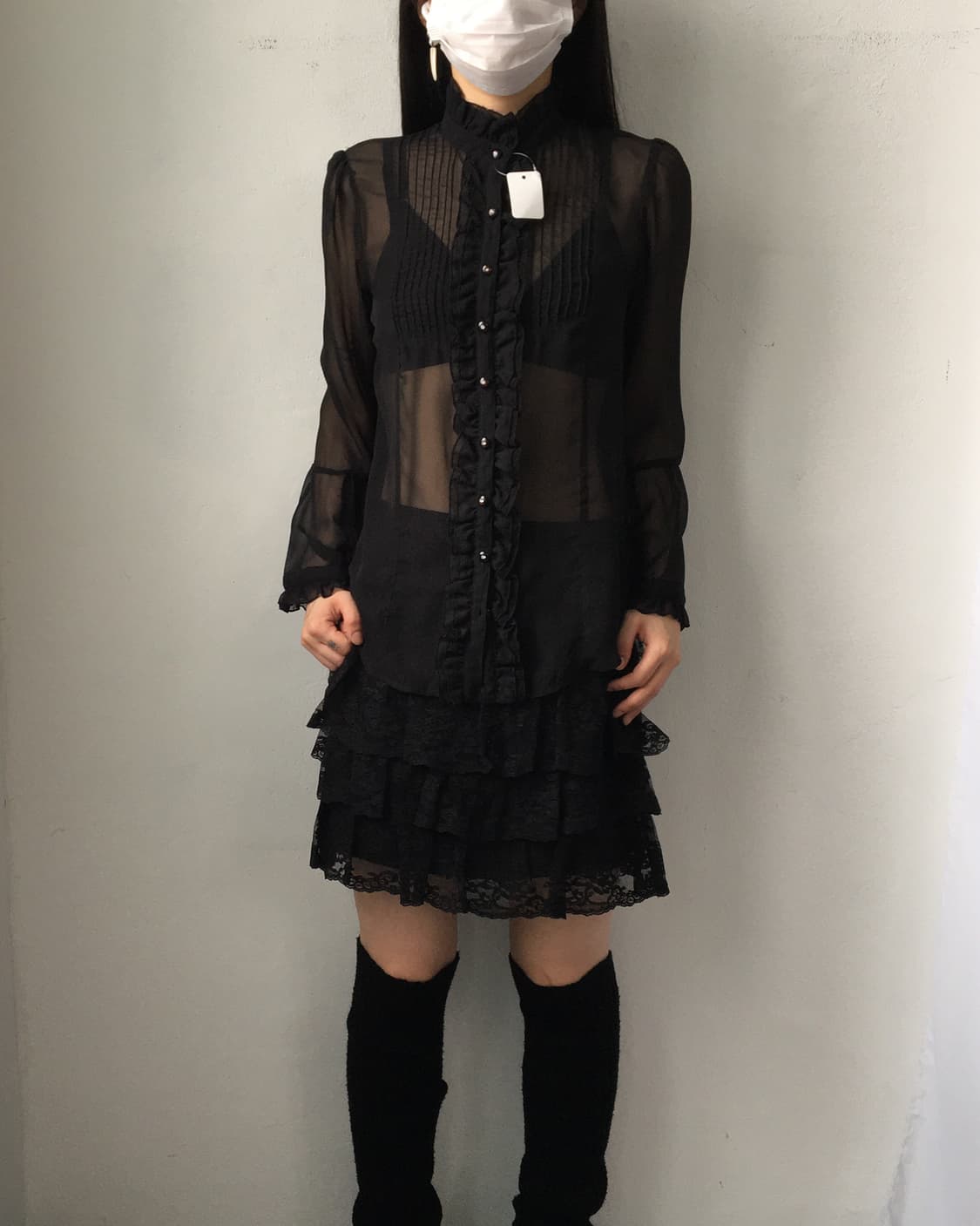 Axes femme frill high neck blouse 상품이미지6