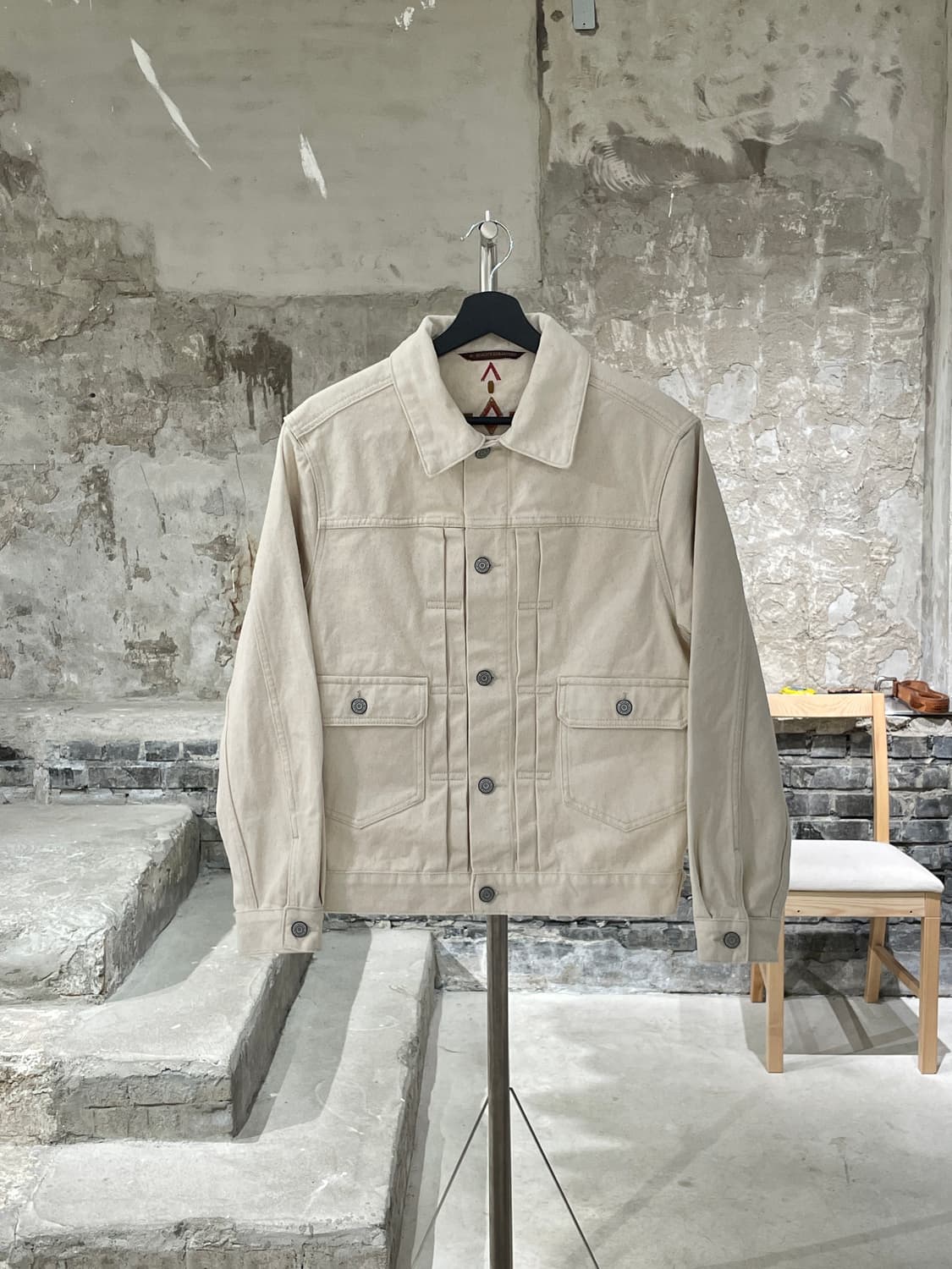 메이든 크림 레트로 타입 데님 자켓 상품이미지1