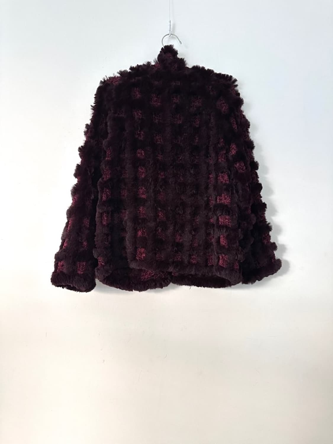 Grid fur mix jacket / burgundy 상품이미지3