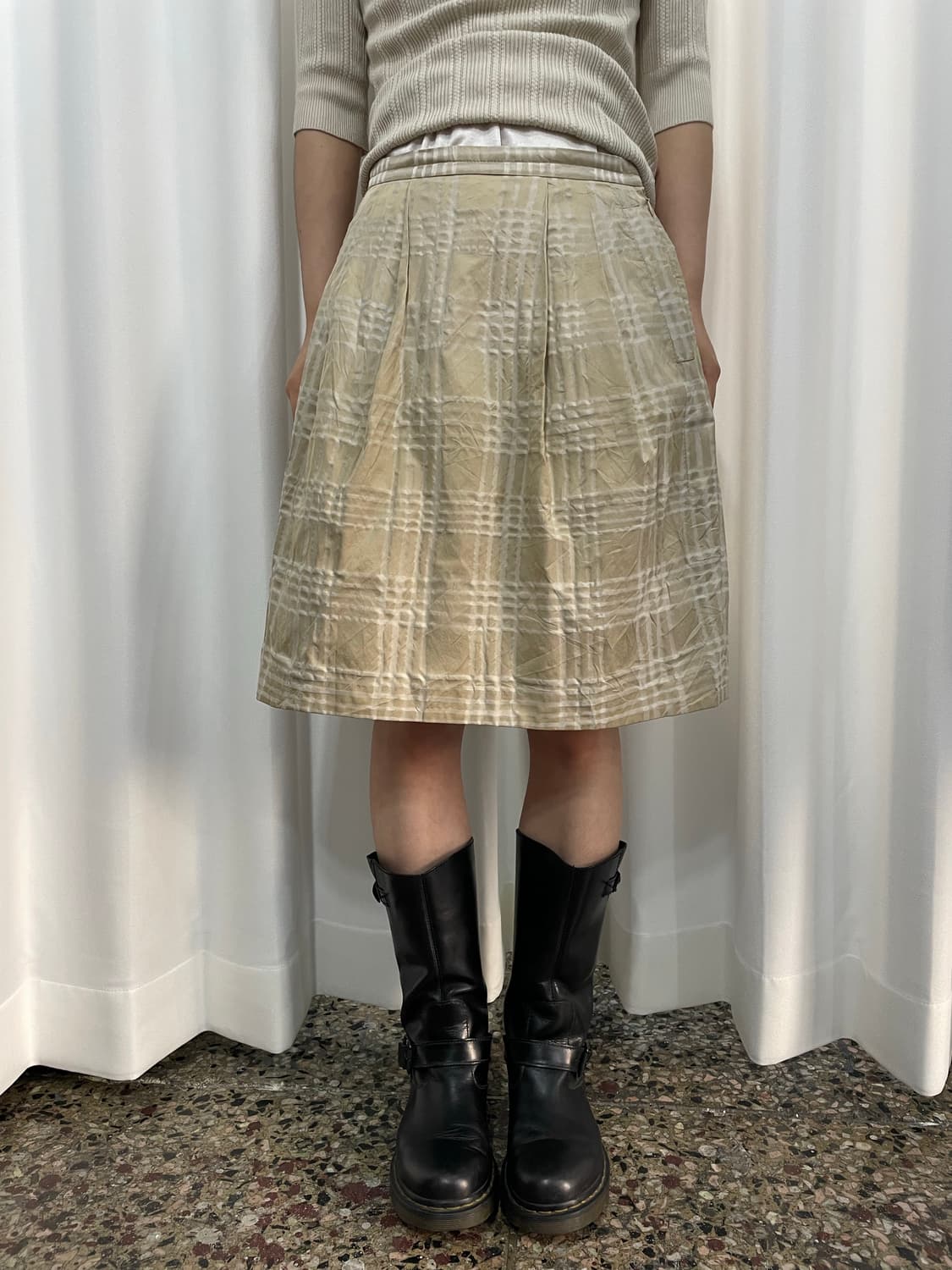 beatingheait check pleats midi skirt  상품이미지2
