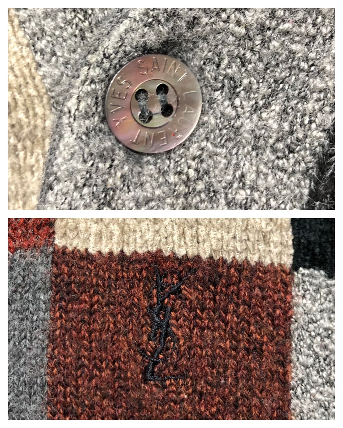 YSL 입생로랑 여성 체커블록 울 브이넥 가디건 _ 차콜 상품이미지6