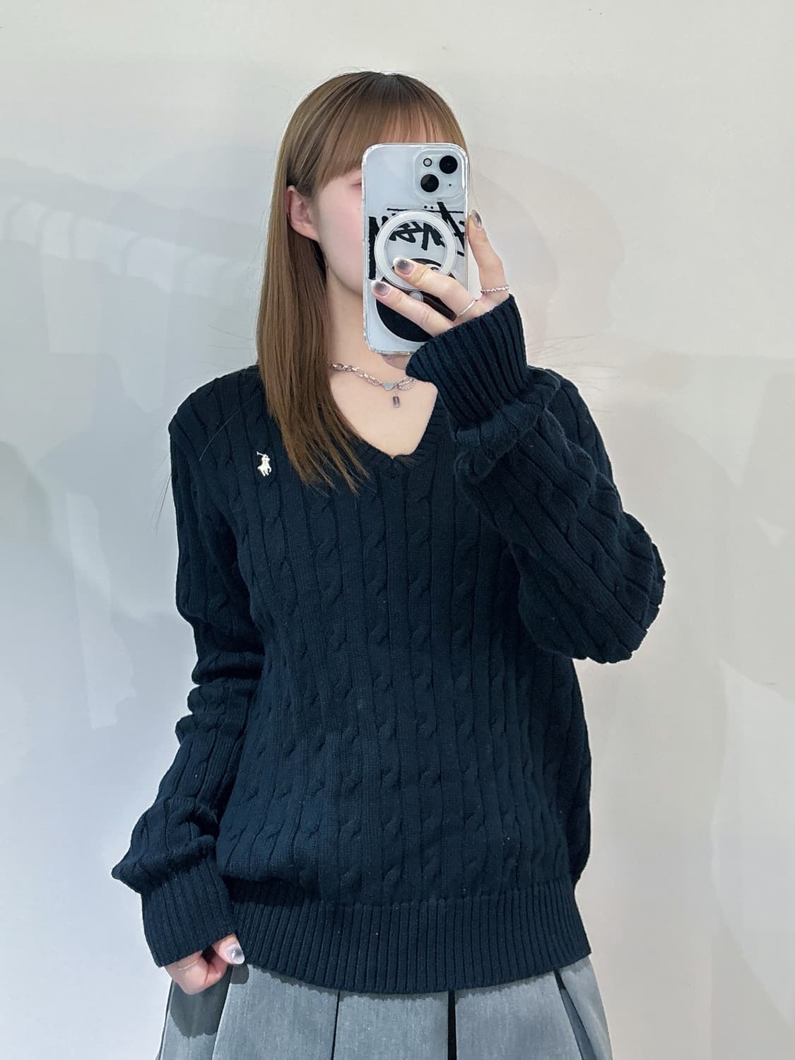 폴로랄프로렌 블랙 포니 케이블 브이넥 니트 상품이미지1