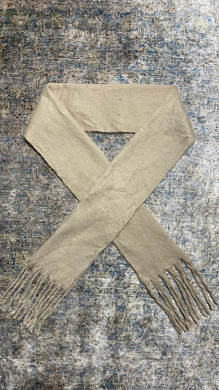 JPN 일본 빈티지 심플 프린지 베이지 컬러 울혼방 머플러 겨울 목도리 상품이미지1