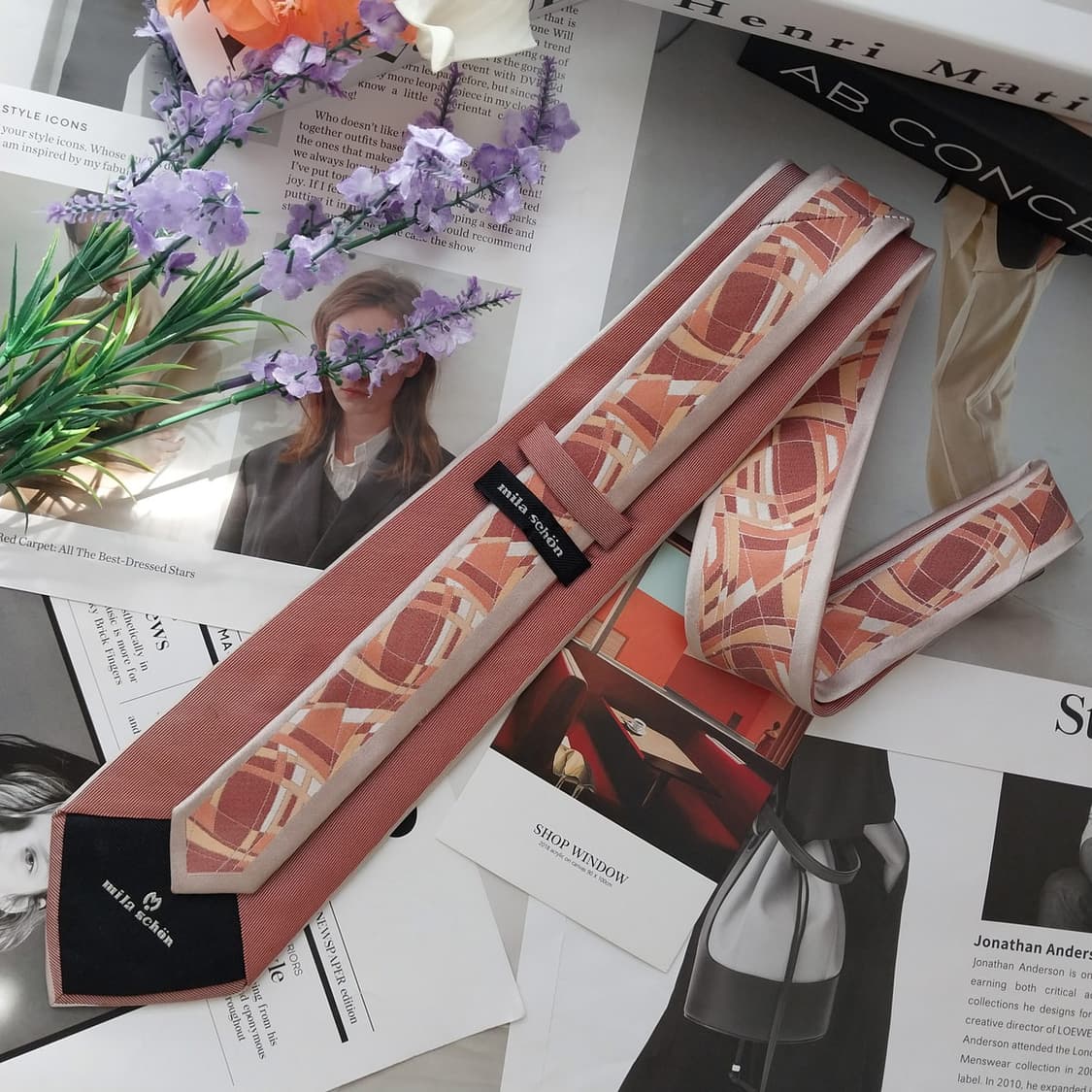 밀라숀 실크 베이지&레드 패턴 넥타이 9.3cm A+등급 K993
 상품이미지4