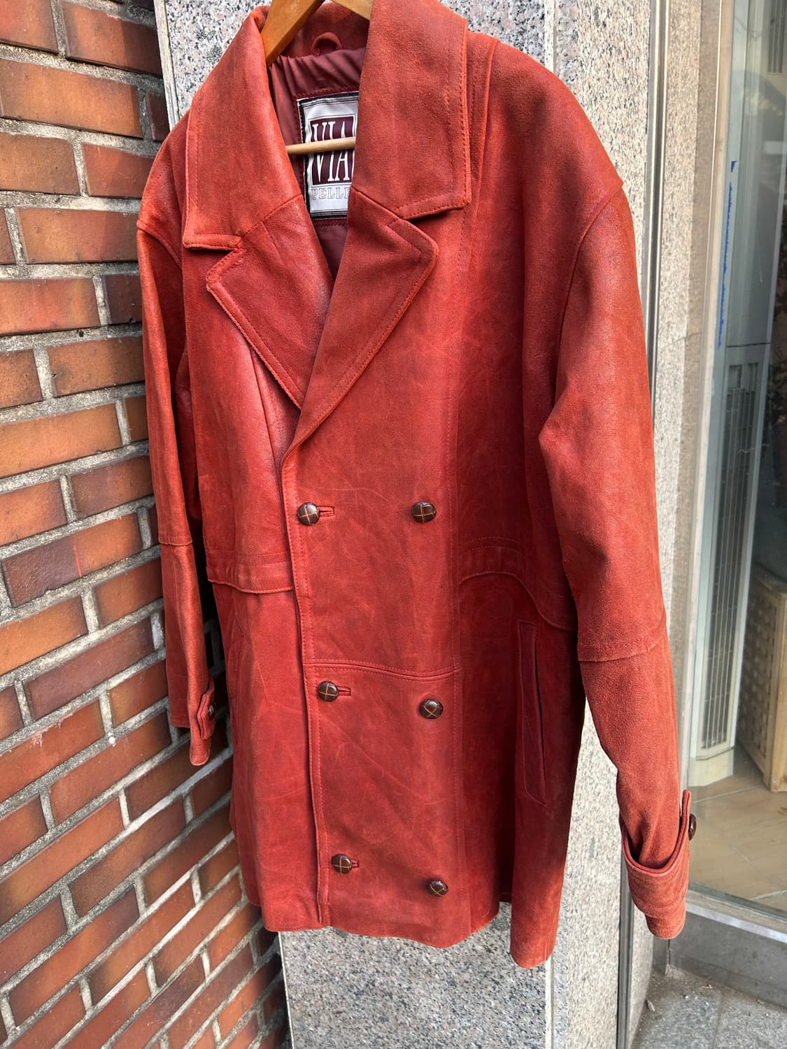 90’s 재팬 레더 더블카코트 상품이미지2