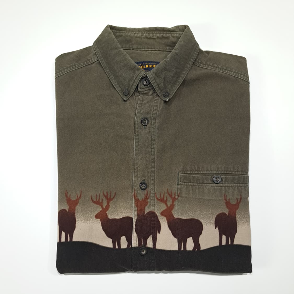 CL498 XL 울리치 90s 마카오판 코튼 사슴그래픽 올리브 셔츠 상품이미지9