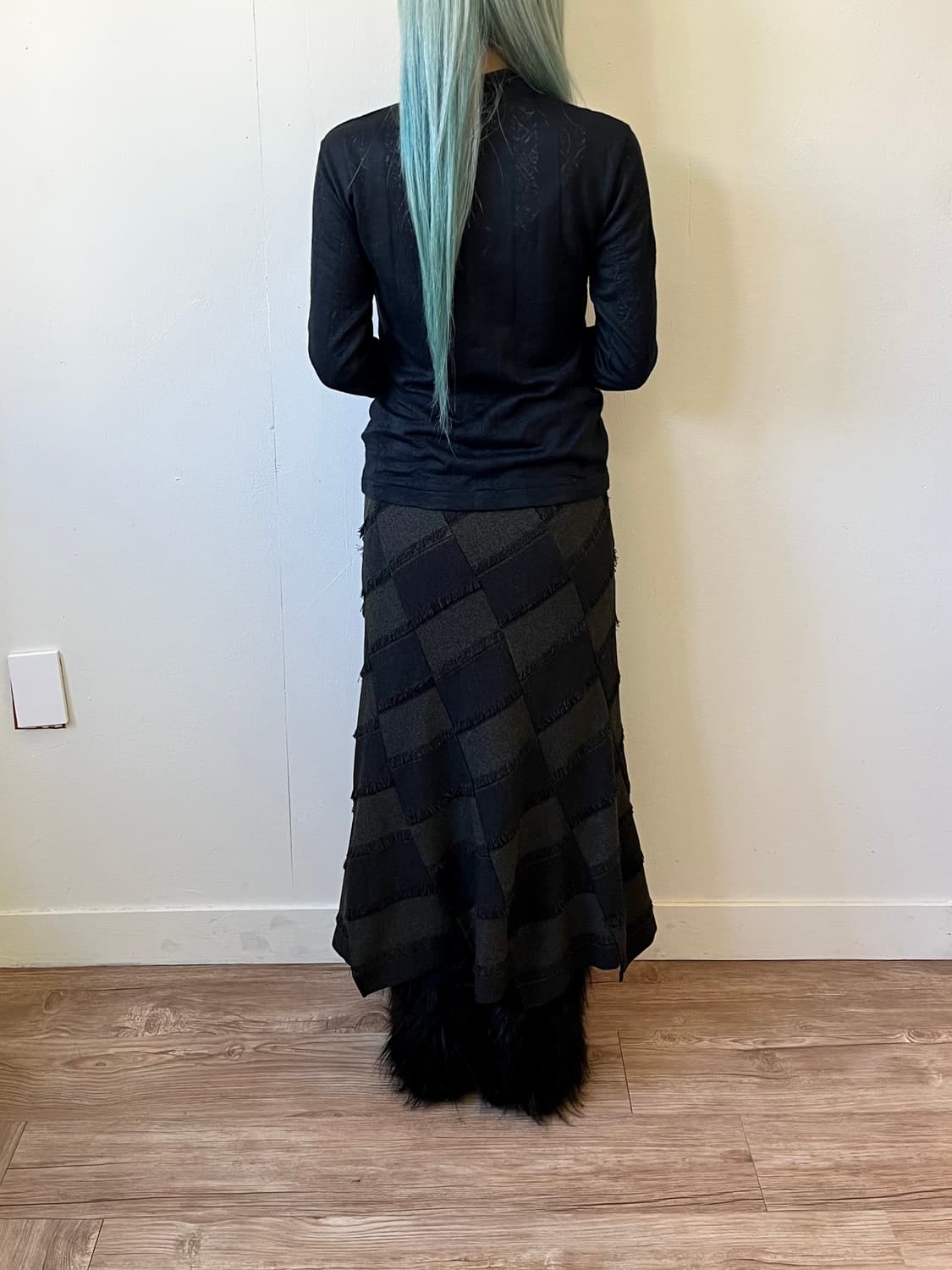 japan vtg 아가일 프릴 롱스커트 상품이미지9