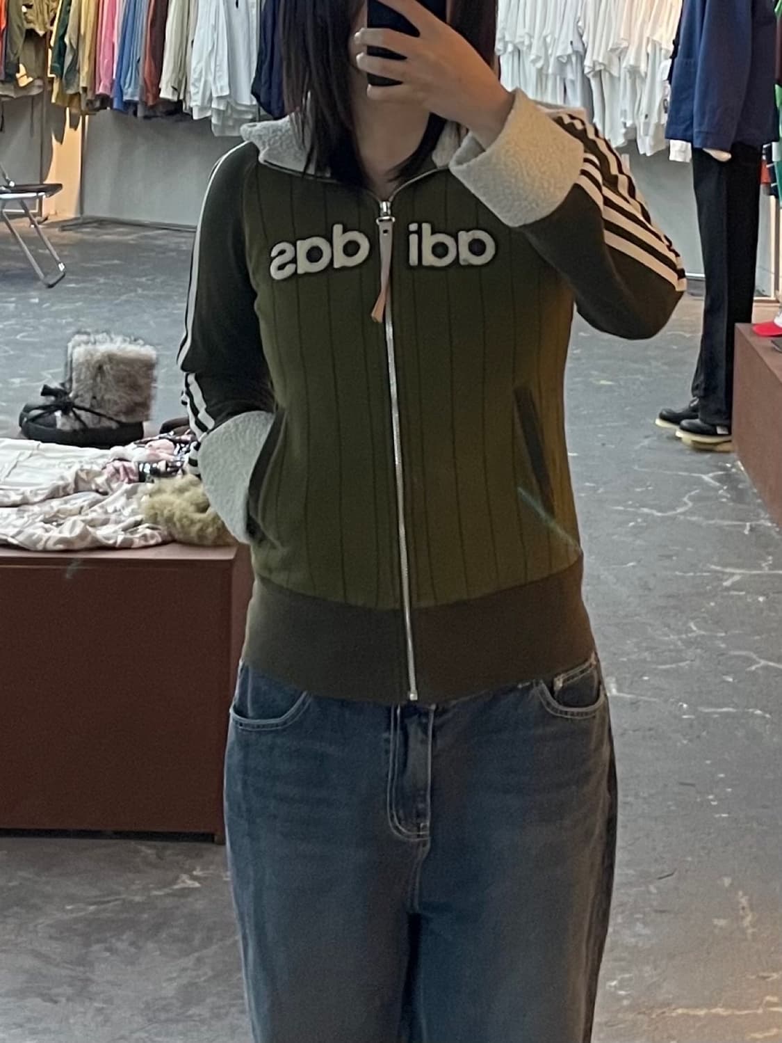 아디다스 카키 털 후드집업 H1375 상품이미지1