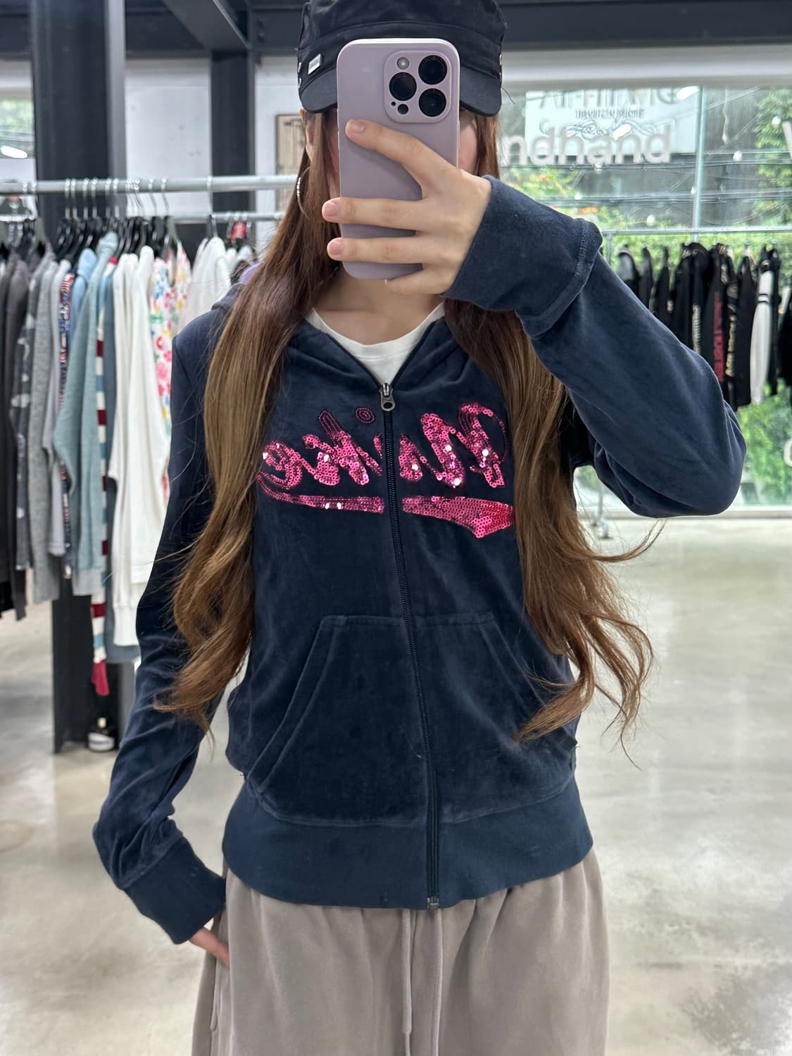 나이키 벨루어 핑크로고 갸루 후드집업 상품이미지1