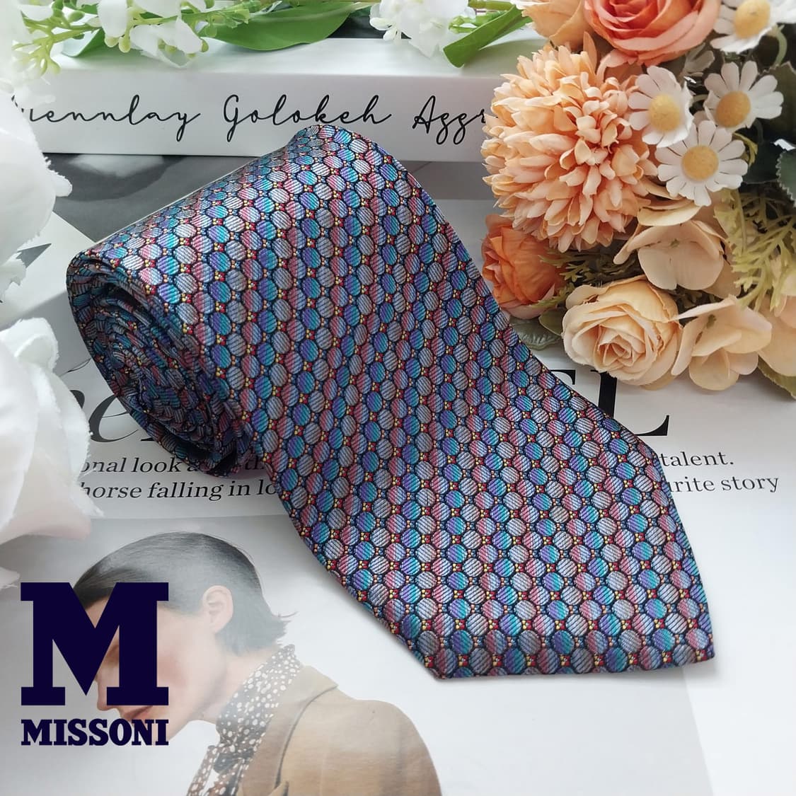 미쏘니 실크 블루 멀티 패턴 넥타이 9.6cm A등급 K2123
 상품이미지1