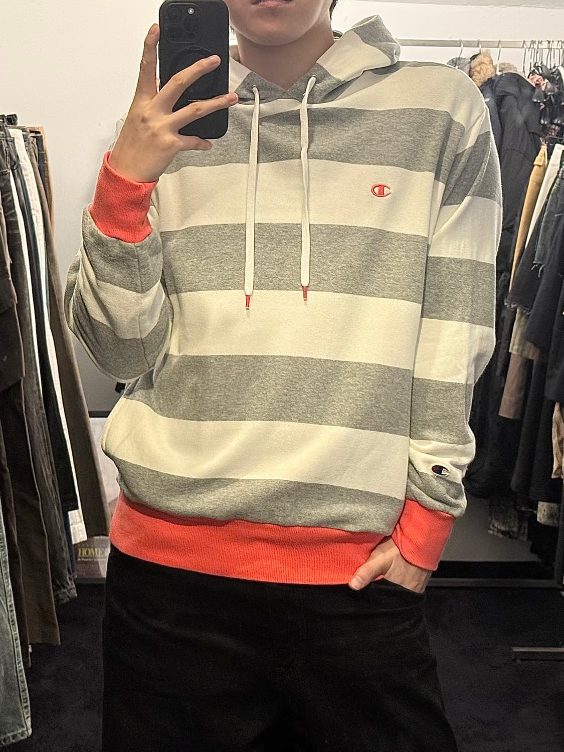 챔피온 스트라이프 스웻 후드 후디 핫 핑크 M 95 스투시 슈프림 디네댓 상품이미지1