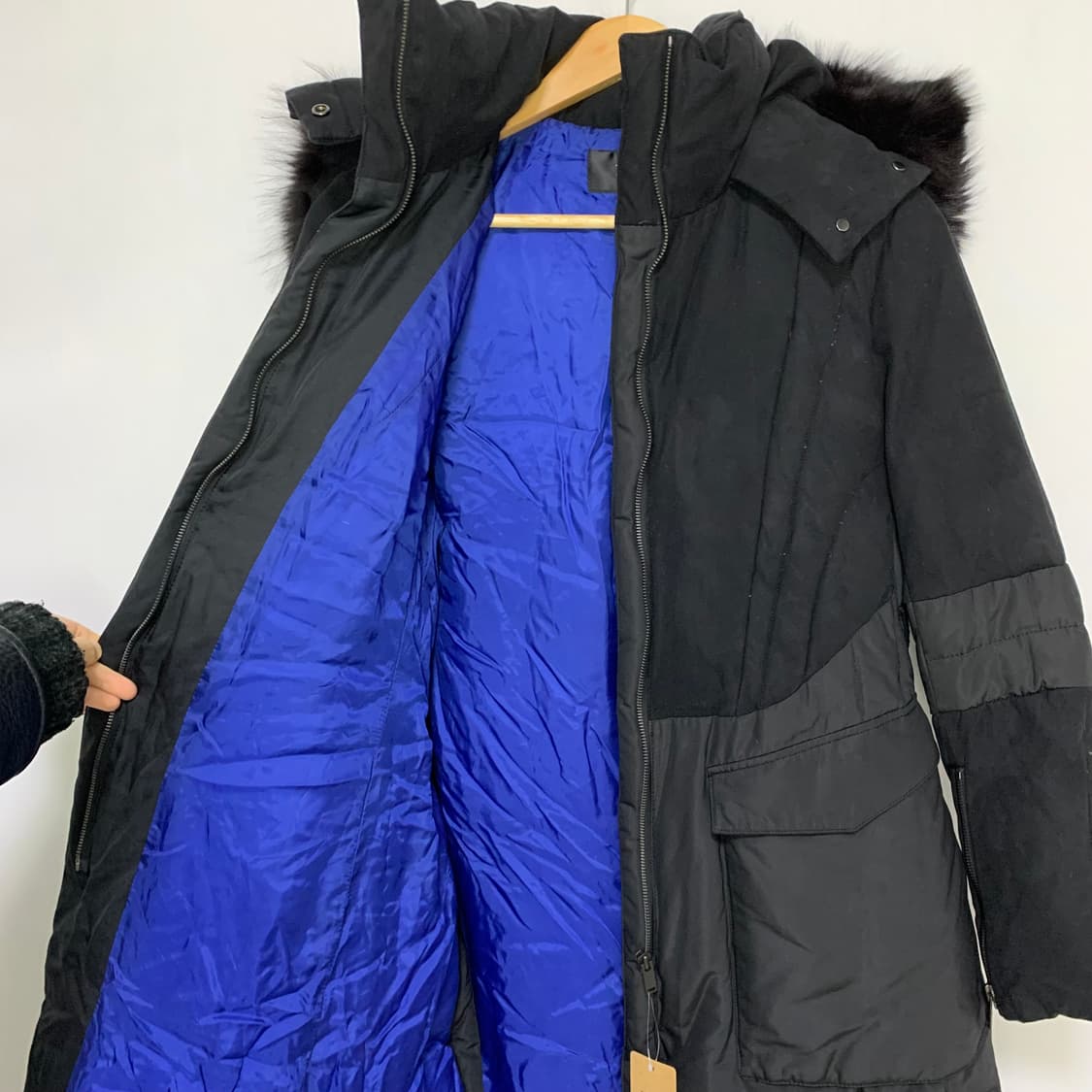 한섬 타임 빈티지 폭스 퍼 후드 롱 패딩 점퍼 여성 85 사이즈 상품이미지4