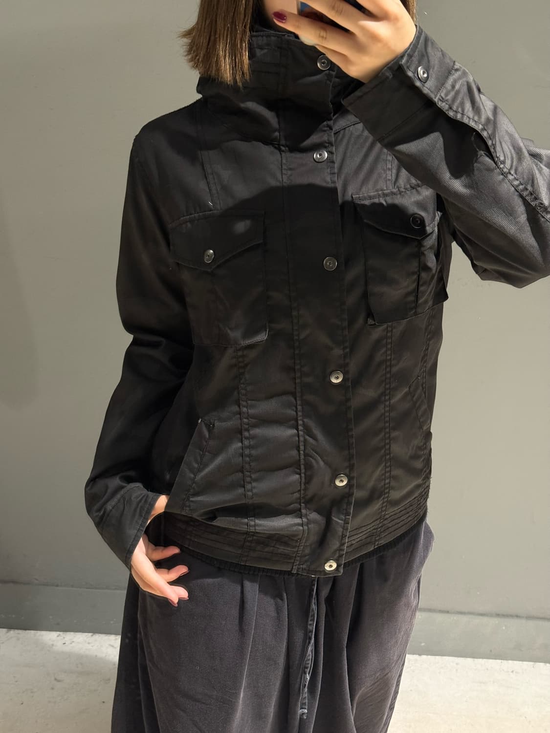 camo pattern high-neck detail jacket 상품이미지3