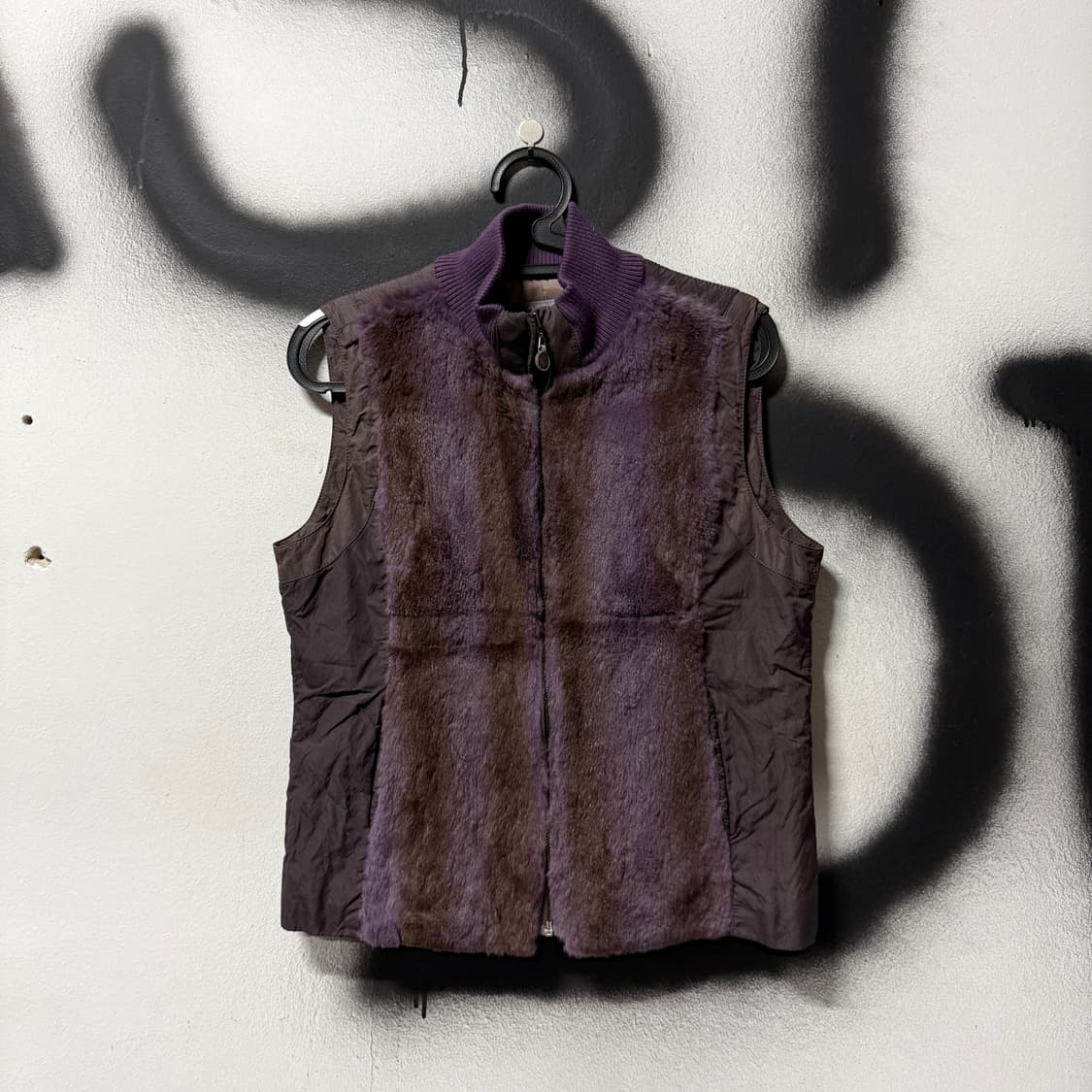 VTG 빈티지 퍼플 토끼털 퍼 트리밍 나일론 니트 베스트 상품이미지1