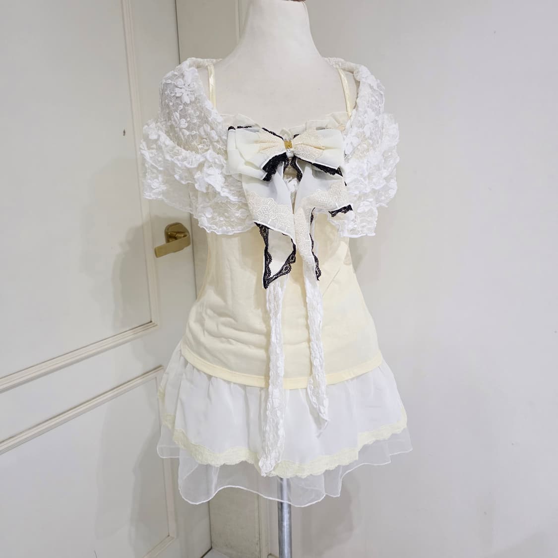 빈티지)양산형 페어리계 히메갸루 로리타 화이트 레이스숄 숄더머플러 로맨틱 상품이미지1