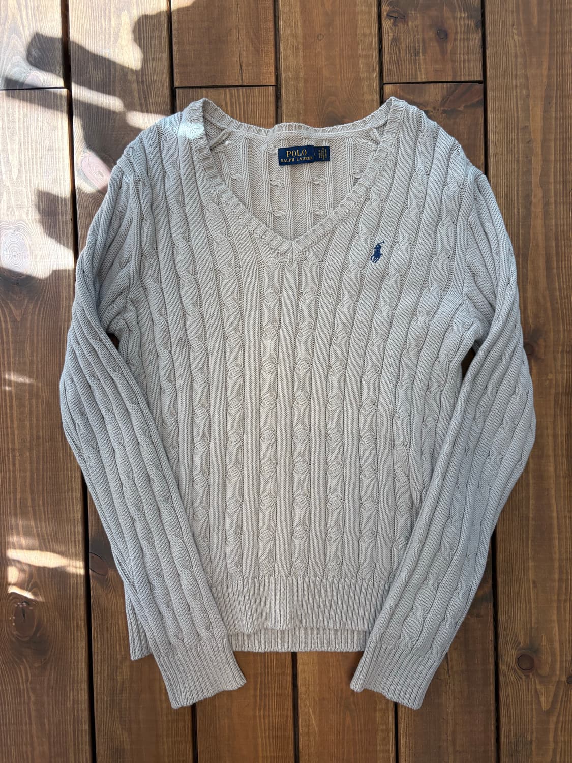 폴로 그레이 브이넥 꽈배기 니트 상품이미지4