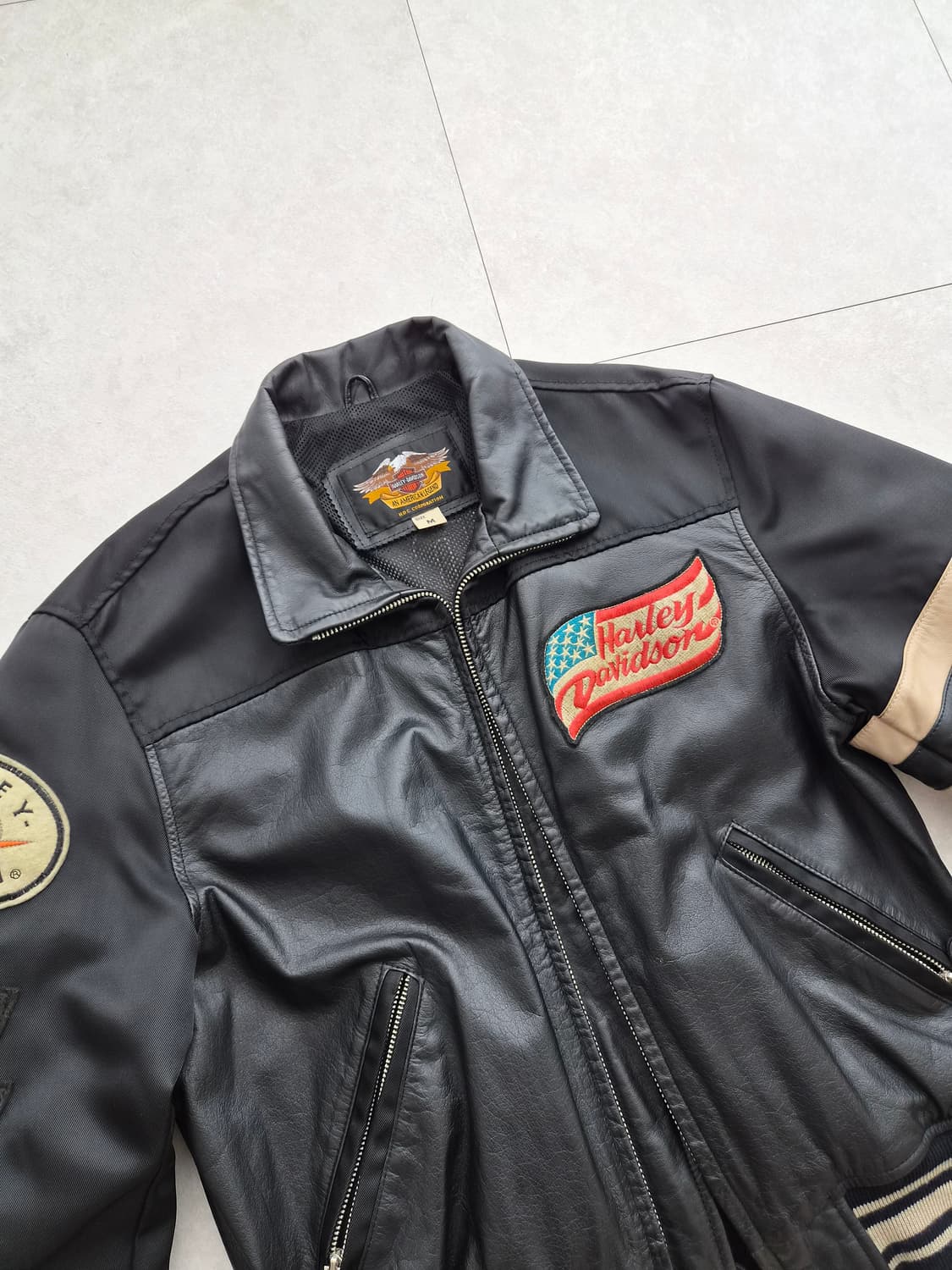 빈티지 할리데이비슨 레더 나일론 믹스 크롭자켓 M 상품이미지1
