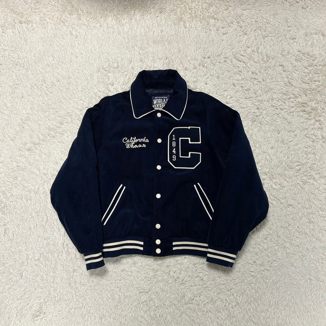 WHO A U Navy Corduroy Varsity Jacket 상품이미지4