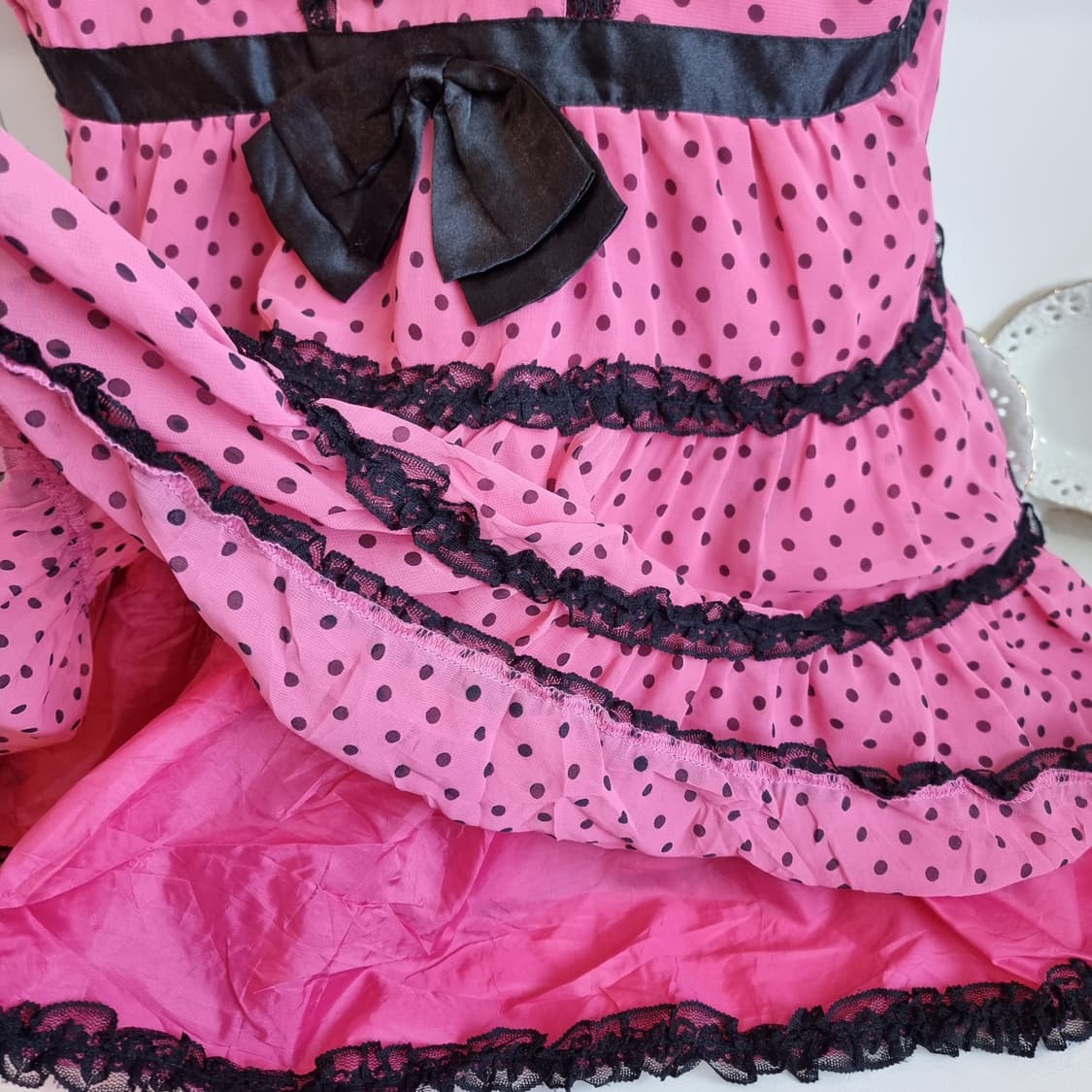 히메갸루 러블리 핑크 도트 리본 레이스 캉캉 튜닉 상품이미지2