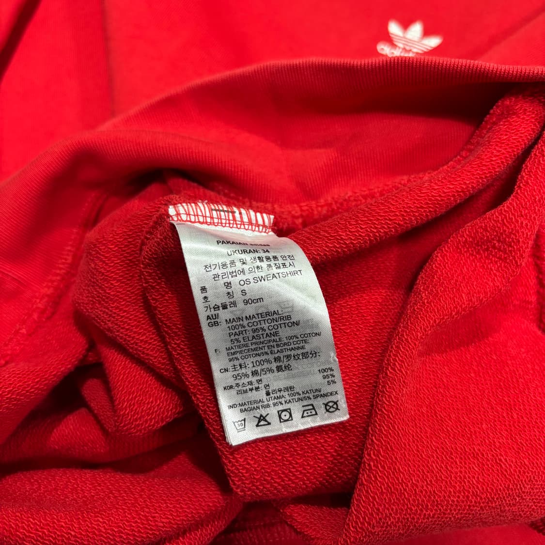 L 아디다스 레드 삼선 오버핏 크루넥 맨투맨 상품이미지5