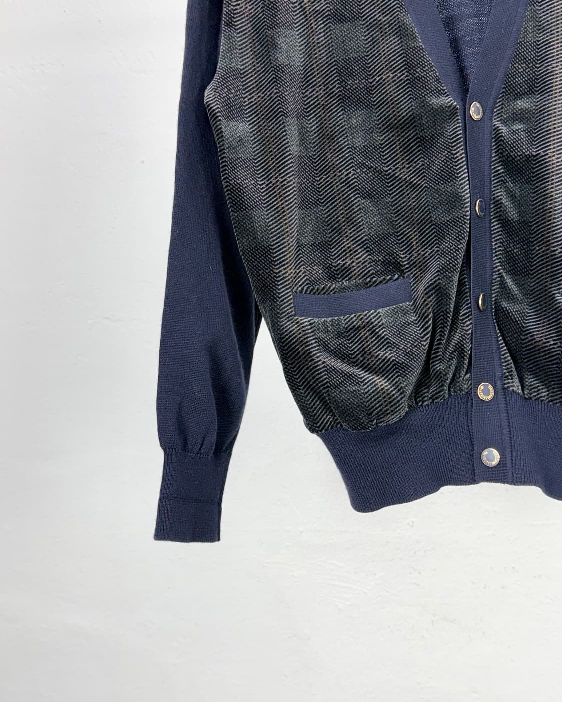 이브 생로랑 뿌르옴므 90s 네이비 벨벳 더블 포켓 니팅 가디건 상품이미지4