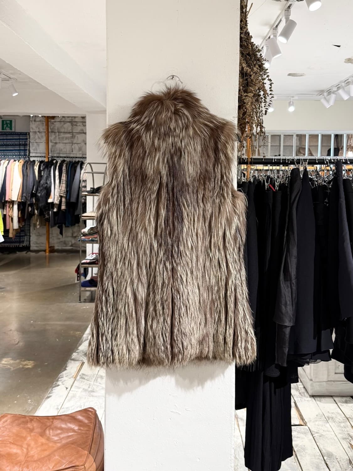 빈티지 브라운 베이지 믹스 퍼 롱 베스트 상품이미지6