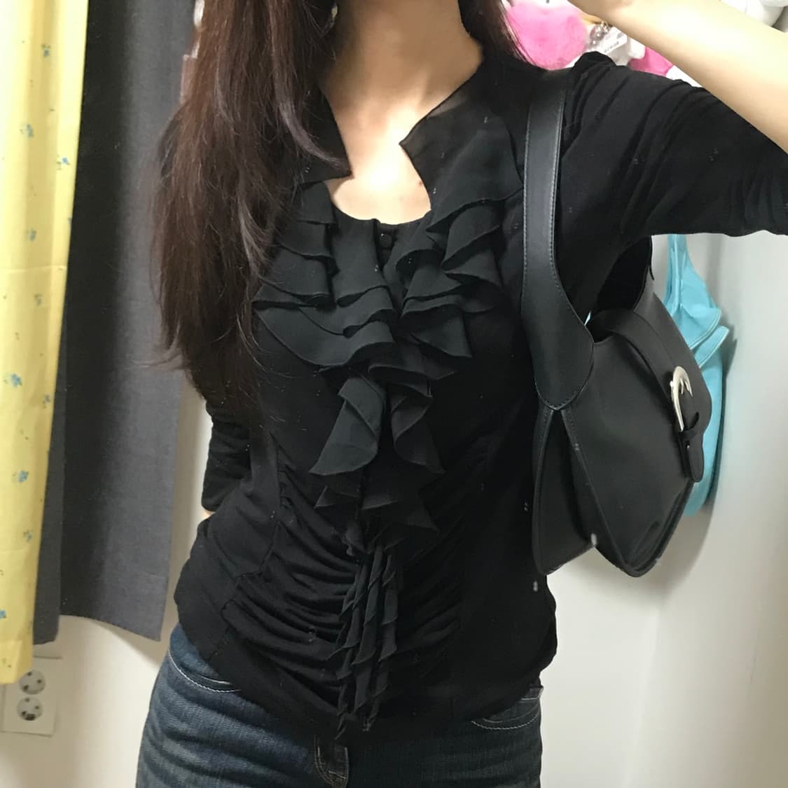 빈티지 블랙 레이스 티셔츠 오네갸루 발레코어 긱시크 고딕 고스 달천깔 상품이미지1