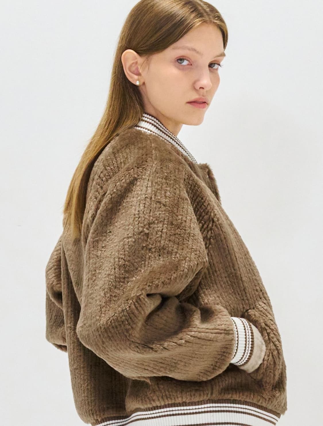 제너럴아이디어 코지 브라운 바시티 퍼 야구 점퍼 자켓 M 새상품 상품이미지3