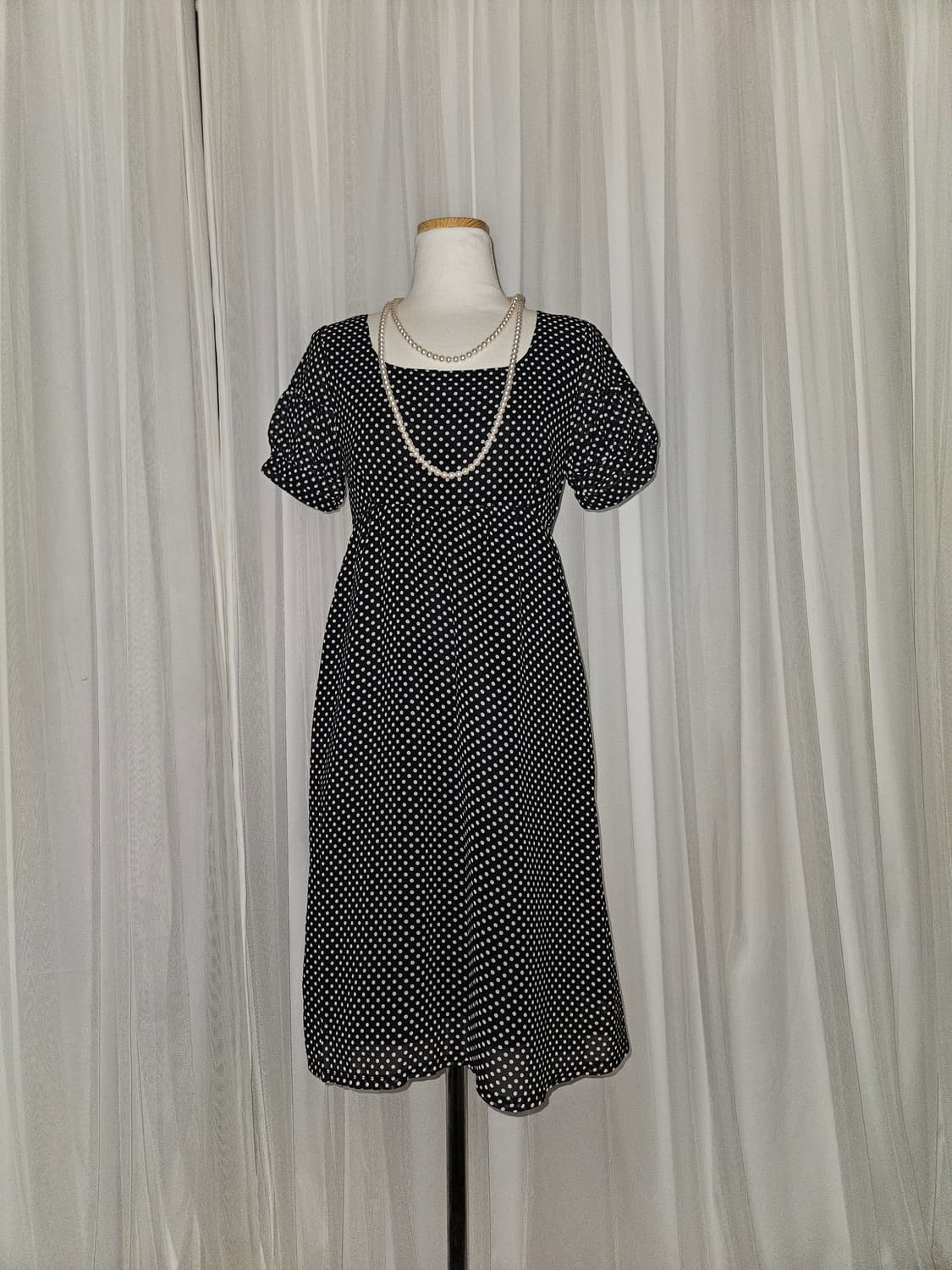 ofuon 빈티지 도트 블랙 원피스 니혼진 공겜여주 고딕 히메갸루 모리걸 상품이미지1