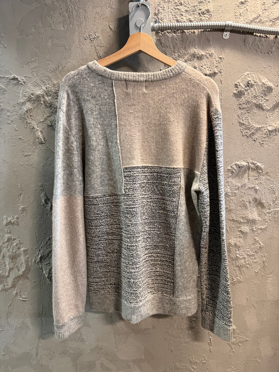 솔리드옴므 울 블록 패치워크 니트 그레이 50 상품이미지2