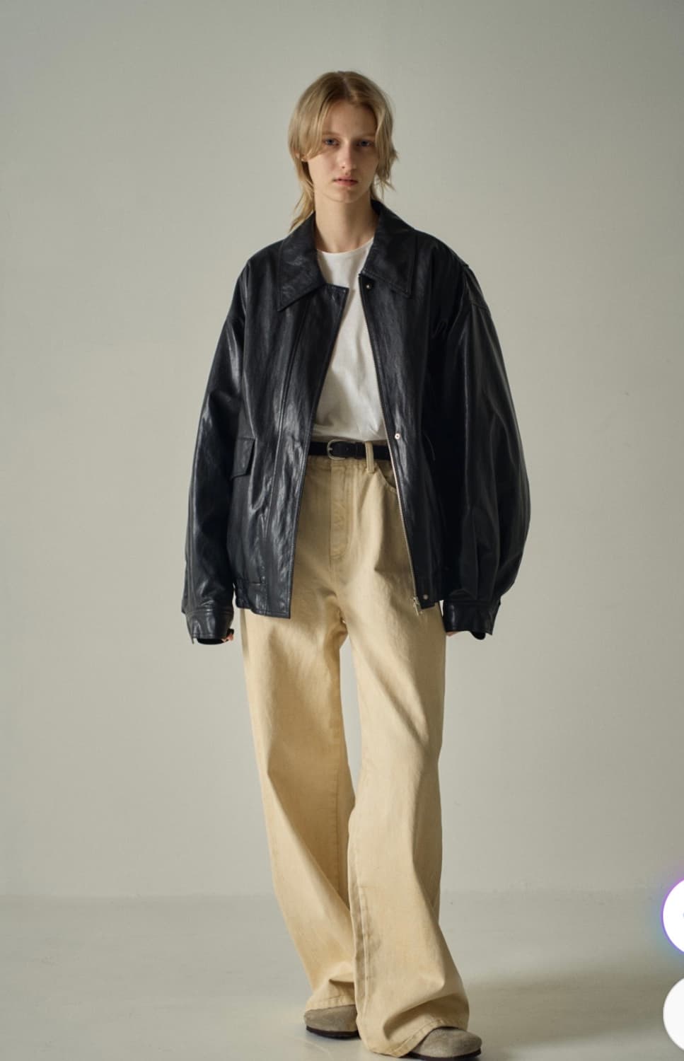 파사드패턴 오버핏 레더 블루종 블랙 상품이미지3