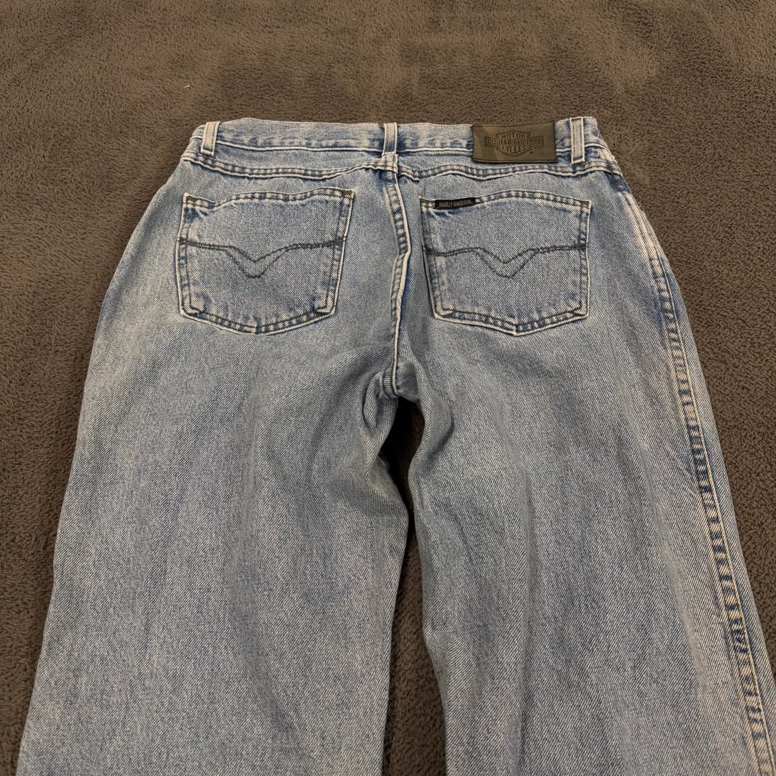 [ 정품 ] 할리데이비슨 빈티지 가죽 패치 로고 데님 연청바지 상품이미지1