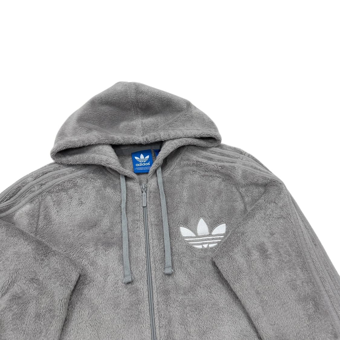 아디다스 빈티지 파이어버드 빅로고 뽀글이 쉐르파 후드집업 자켓 그레이 L 상품이미지2